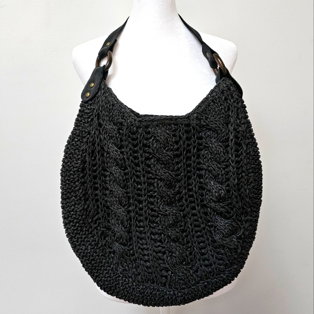 Vintage Y2K GAP 1969 Slouchy Dark Gray Cable Knit Style Lined Paper Hobo Bag